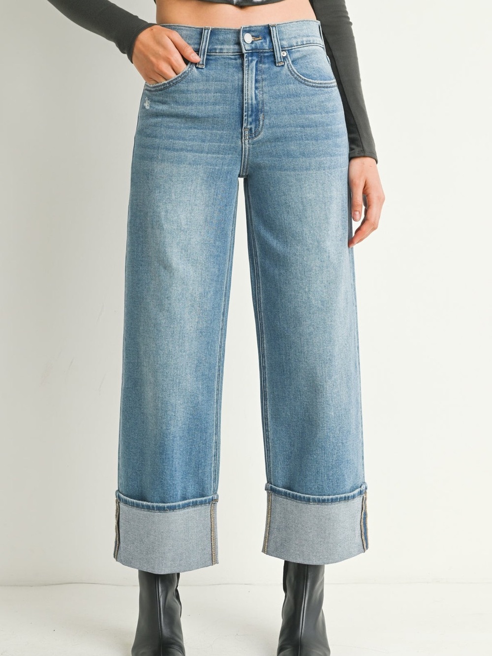 Just Black Denim Liv Cuffed Slim Fit Wide Leg Jeans Size 28